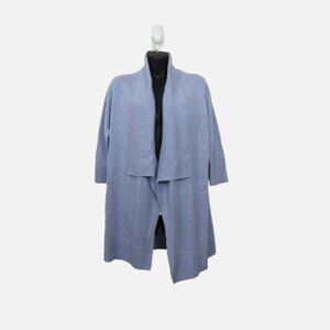 Eileen Fisher size Medium Long Open Front Cardigan Organic Knit Blue 3/4 Sleeve